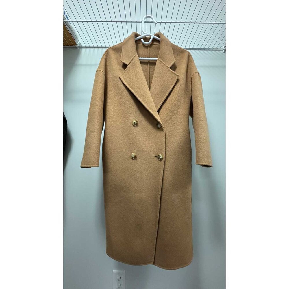 Korean Style Double-Breasted Wool Coat in Camel (Small)